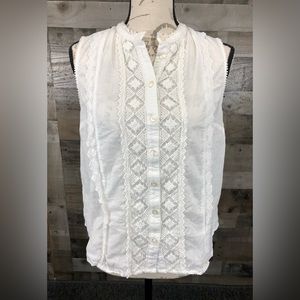 Women’s Anthropologie White Lace Button-up Tank-top vest size M, 100% Cotton